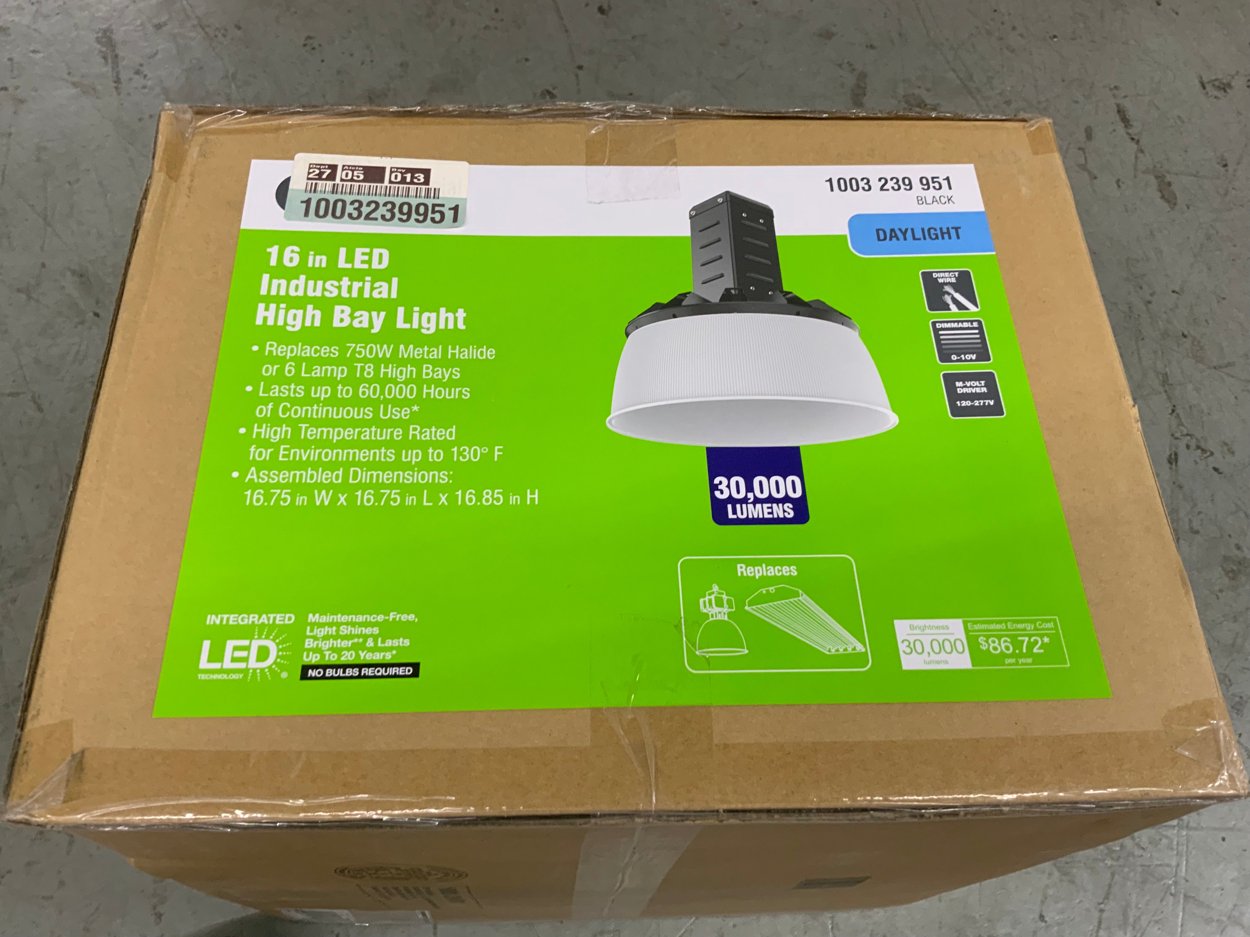 Commercial Electric 16 in. 750-Watt Integrated LED Dimmable Black High Bay Light (8103861977326)
